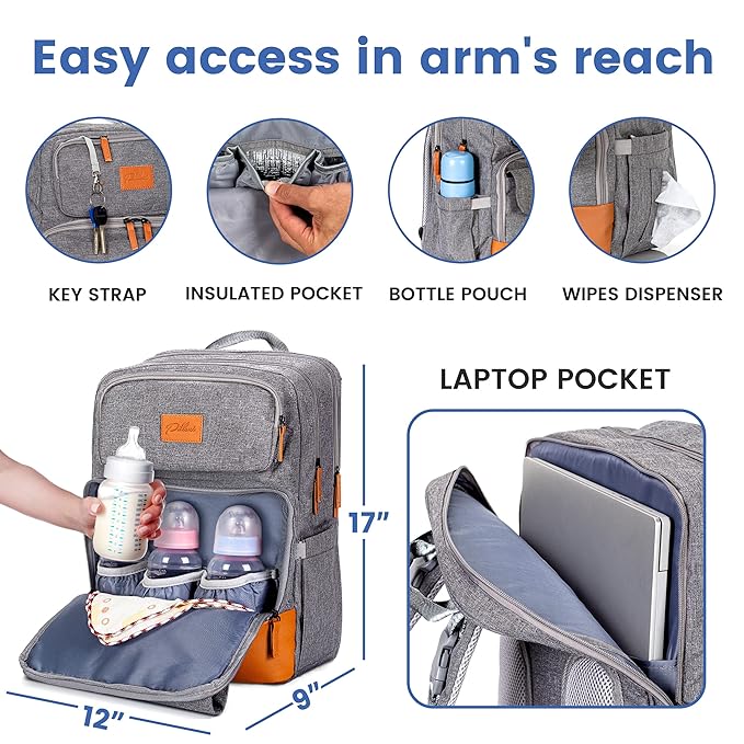 PILLANI Baby Diaper Bag Backpack - Large Bag for Boys & Girls, Waterproof Diaper Backpack - Travel Diaper Bags w/Changing Pad, Baby Registry Search & Shower Gifts - Essentials Must Haves Newborn Stuff