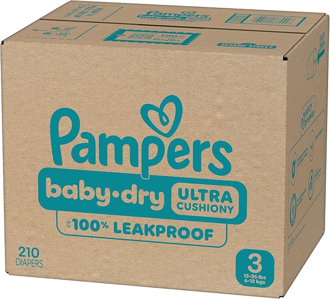 Pampers Diapers - Baby Dry - Size 3, 210 Count, Absorbent Disposable Infant Diaper (Packaging May Vary)