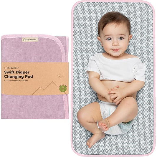 KeaBabies Portable Diaper Changing Pad, Easy Wipe Clean - Foldable Waterproof Baby Changing Mat for Diaper Bag, Compact, Lightweight, 25x13 Newborn, Infant, Baby Changer Travel Essential (Sweet Pink)