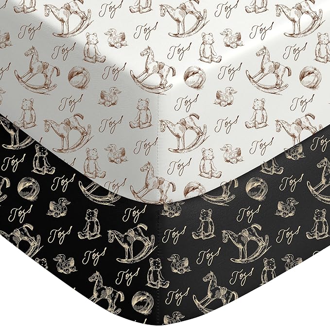 Yoofoss Baby Crib Sheets 2 Pack for Boys and Girls - 52x28 Fitted Crib Sheet Neutral Fits for Standard Crib and Toddler Mattress, Ultra Soft Breathable Microfiber Rocking Horse