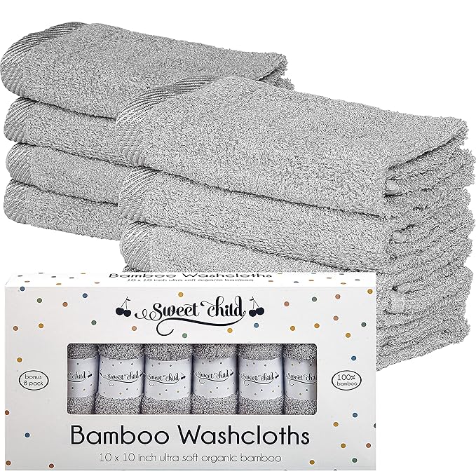 Sweet Child 8-Pack Baby Washcloths -Super Soft Rayon Washcloth, Baby Wash Cloths for Newborn,Infants and Kids, Bath Baby Towels, Body and Face Towel, Face Cloths for Washing Face