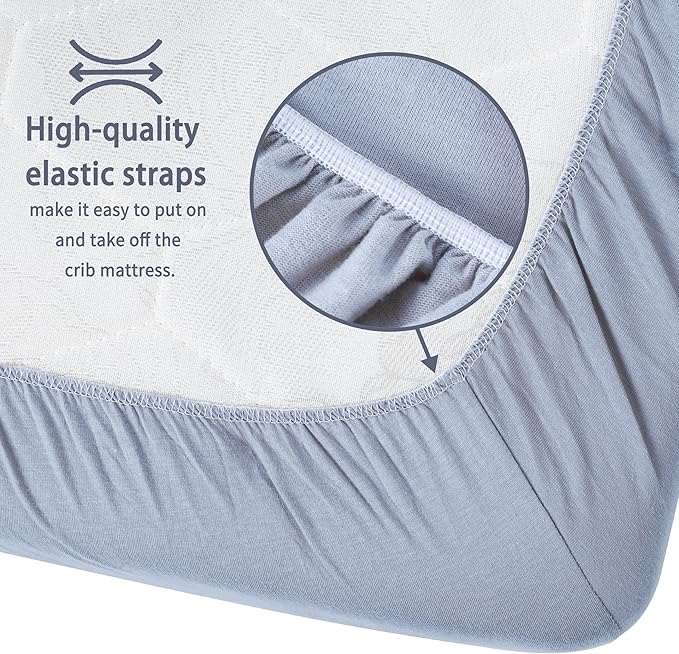Crib Sheets for Boys Girls,100% Cotton Fitted Crib Sheet 2 Pack for Standard Crib and Toddler Mattress, Super Soft Breathable Baby Sheet 28x52x8in (White & Gray)